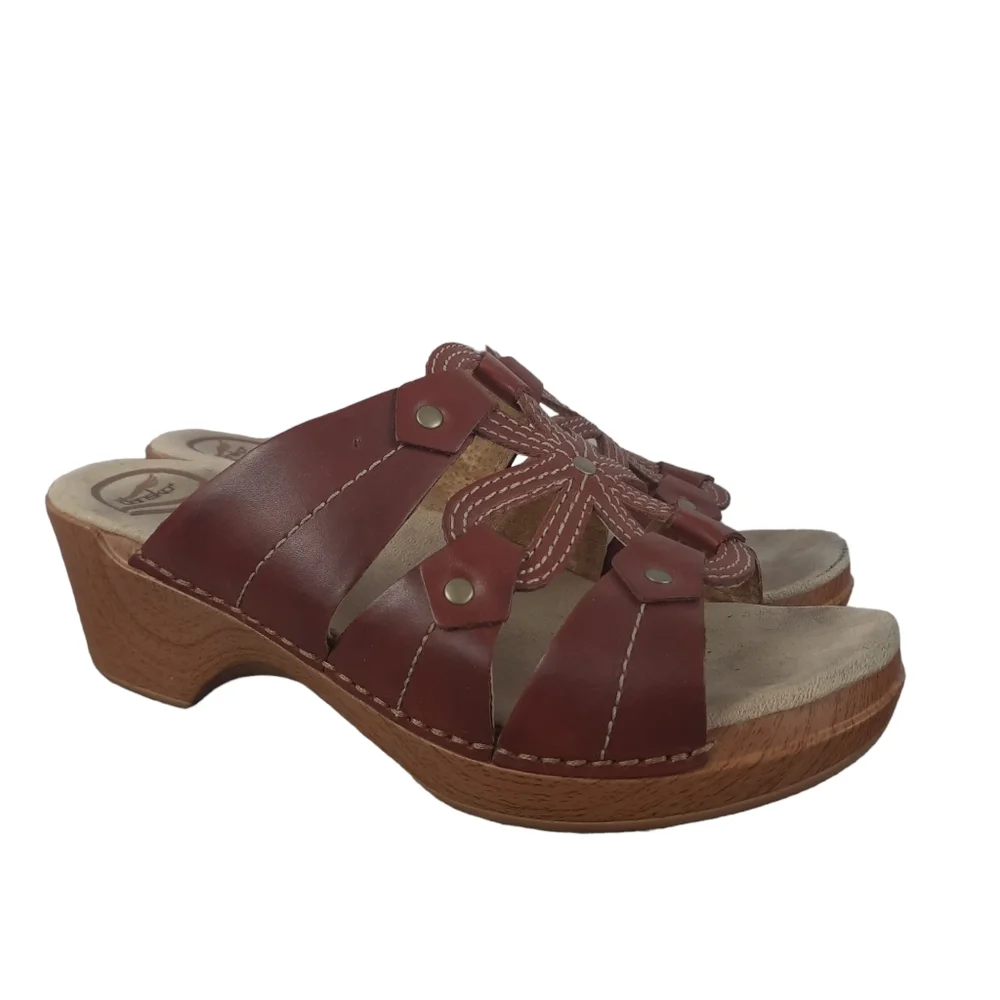 Dansko Serena Wedge Clog Sandal Leather brown Flower - Picture 3 of 12